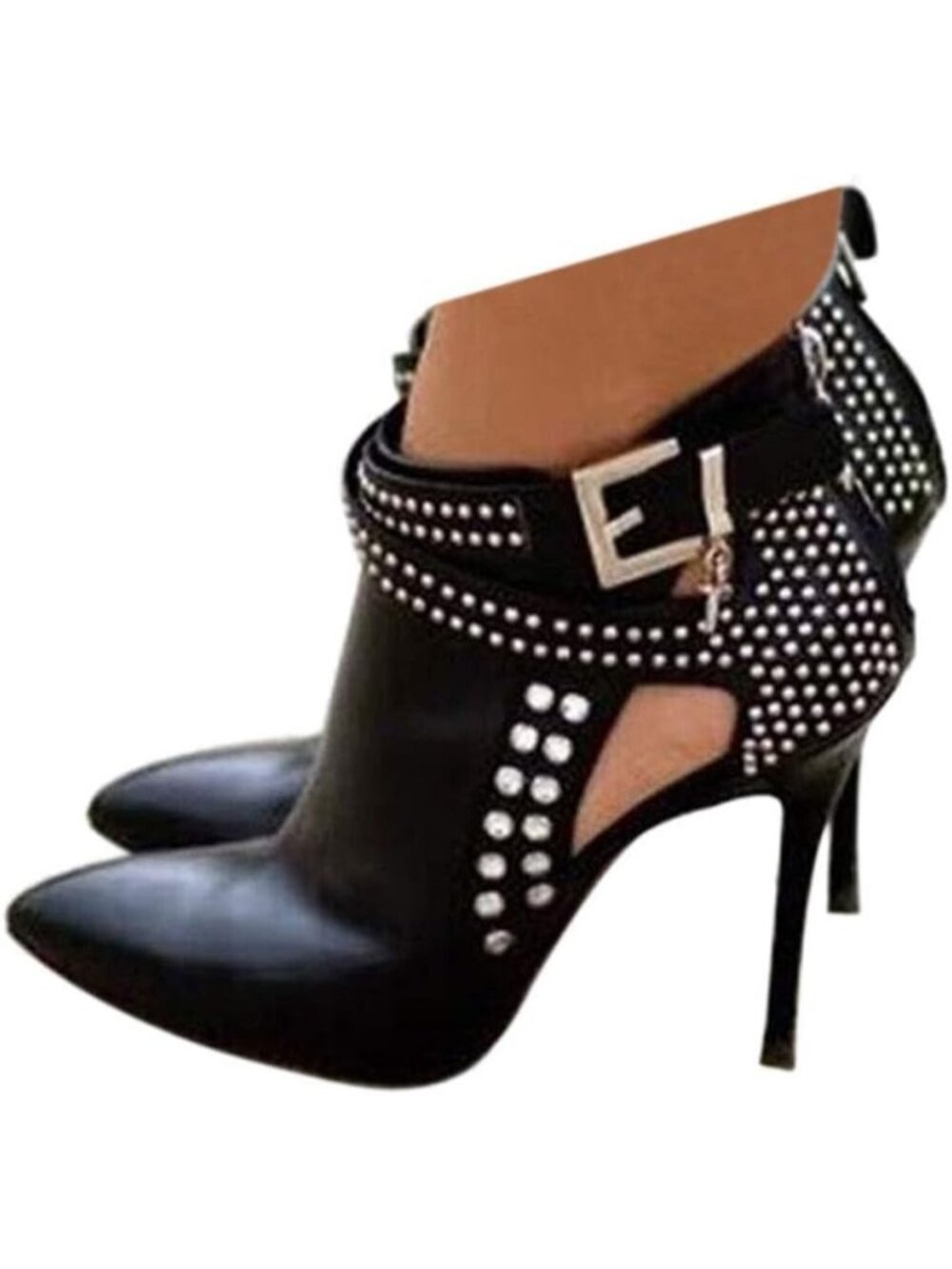 Women's Black Bare Legged Pointed Rhinestone Stiletto With High Heel Sexy Boots